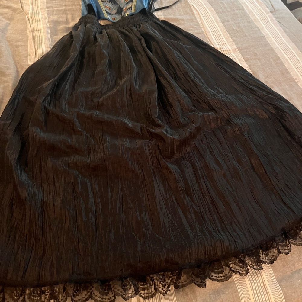 Long Black A-Line Skirt with Lace Detail